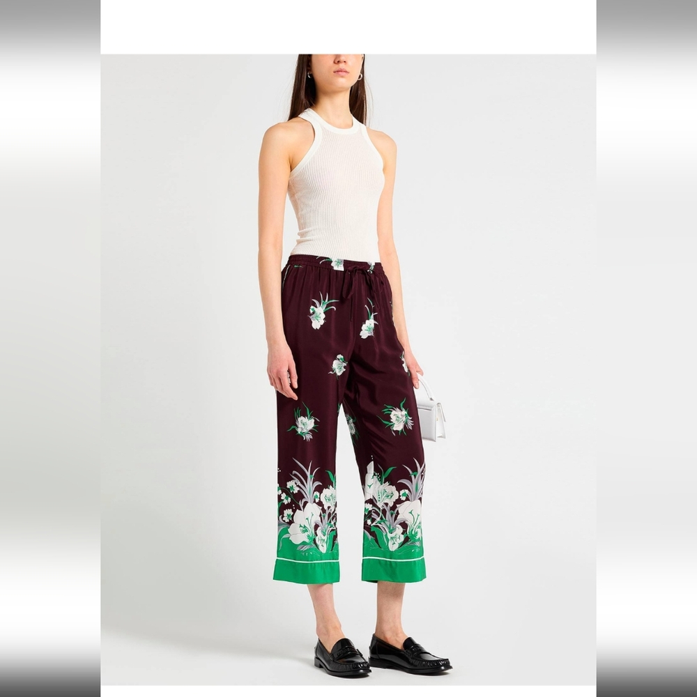 Valentino Silk Floral Ankle Cropped Pants